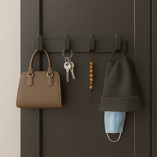 Porte manteaux 4 crochets gris foncé